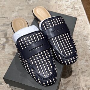 Navy and Cream Woven Mules